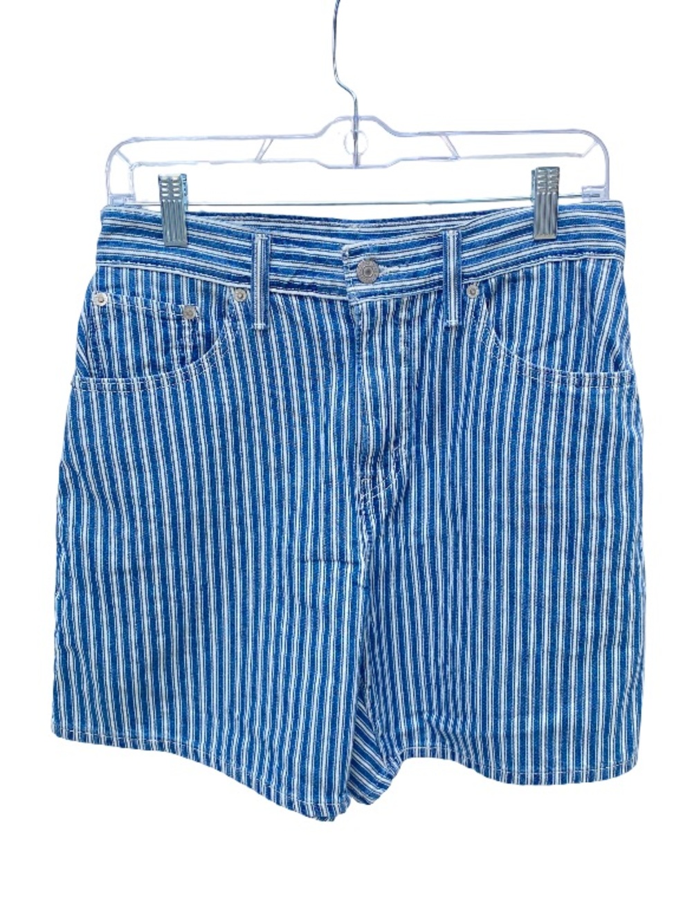 Levi’s high baggy blue and white striped Mischa denim mid-rise shorts size 27